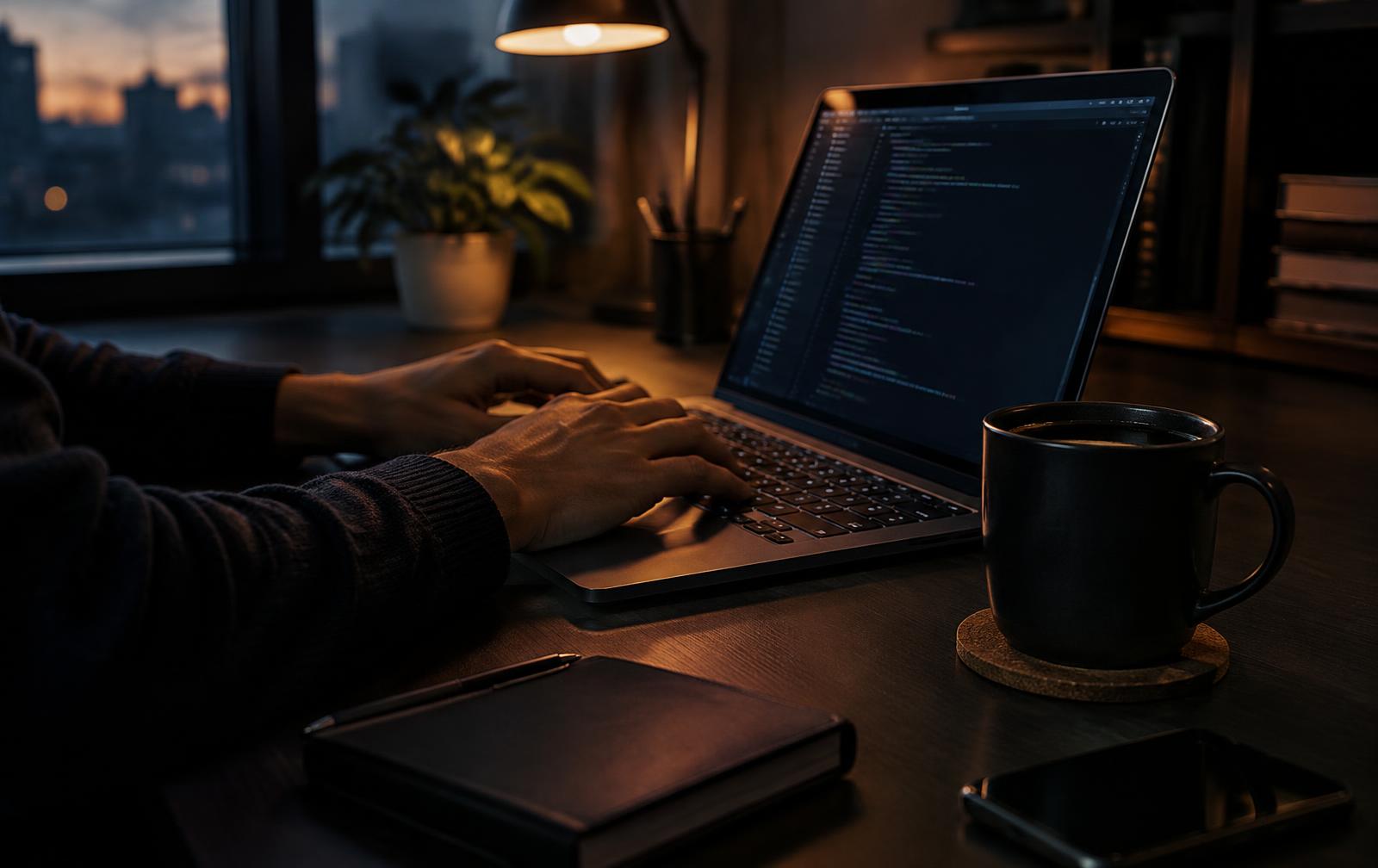 Hands on a laptop keyboard